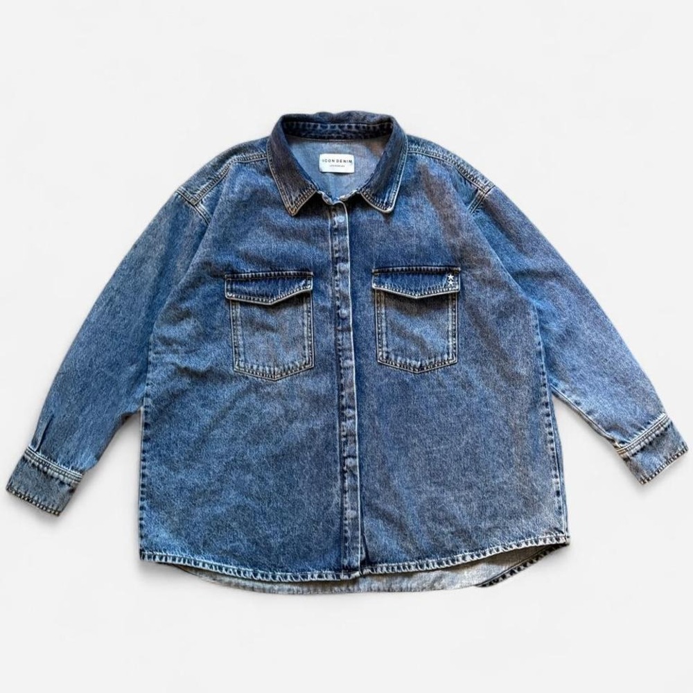 ICON Denim Shirt Eva X Oversized Button‎ Down XL Slouchy Grunge Blue Jacket Cool